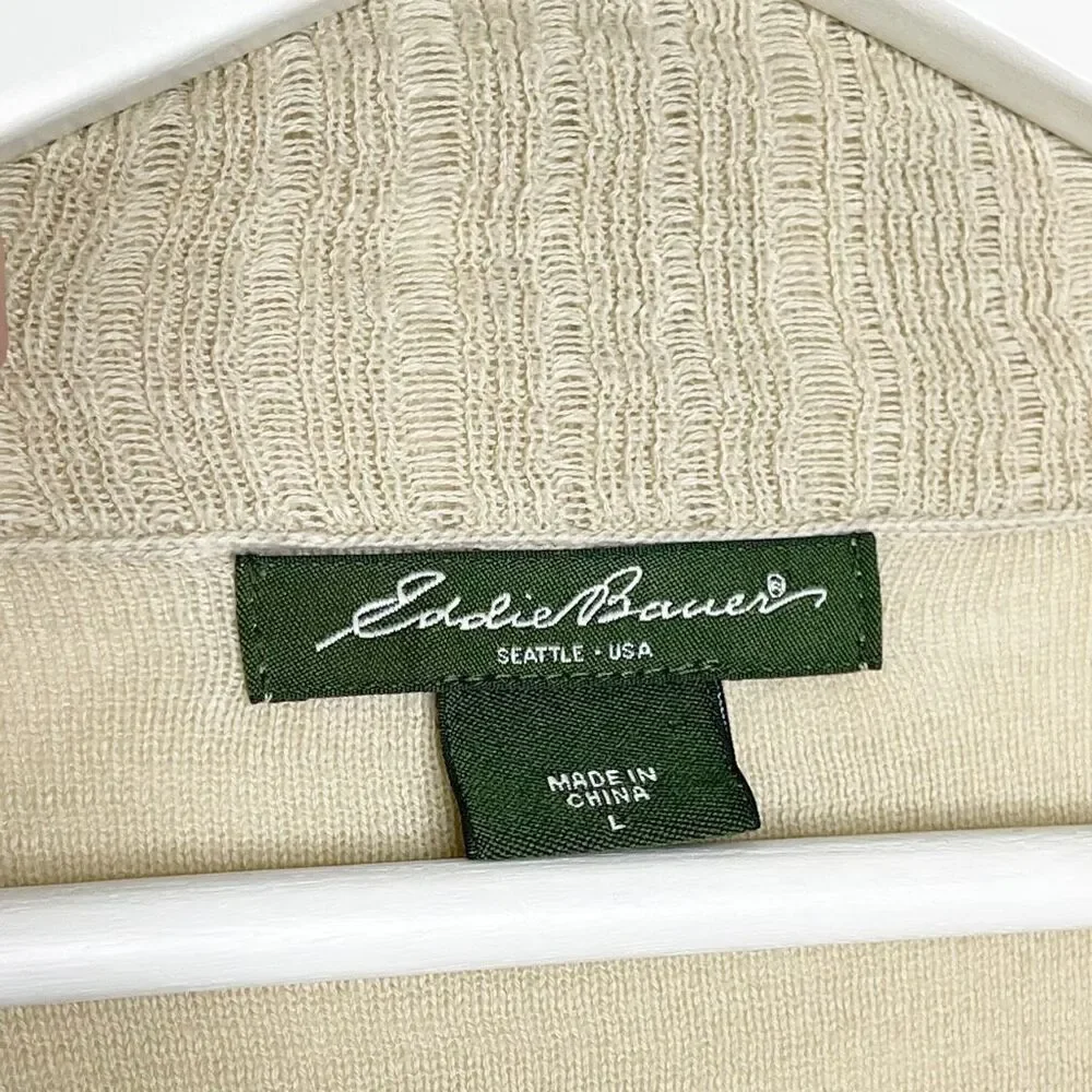 Eddie Bauer Open Front Tan Lightweight Cardigan Sweater Cotton Womens Size Large